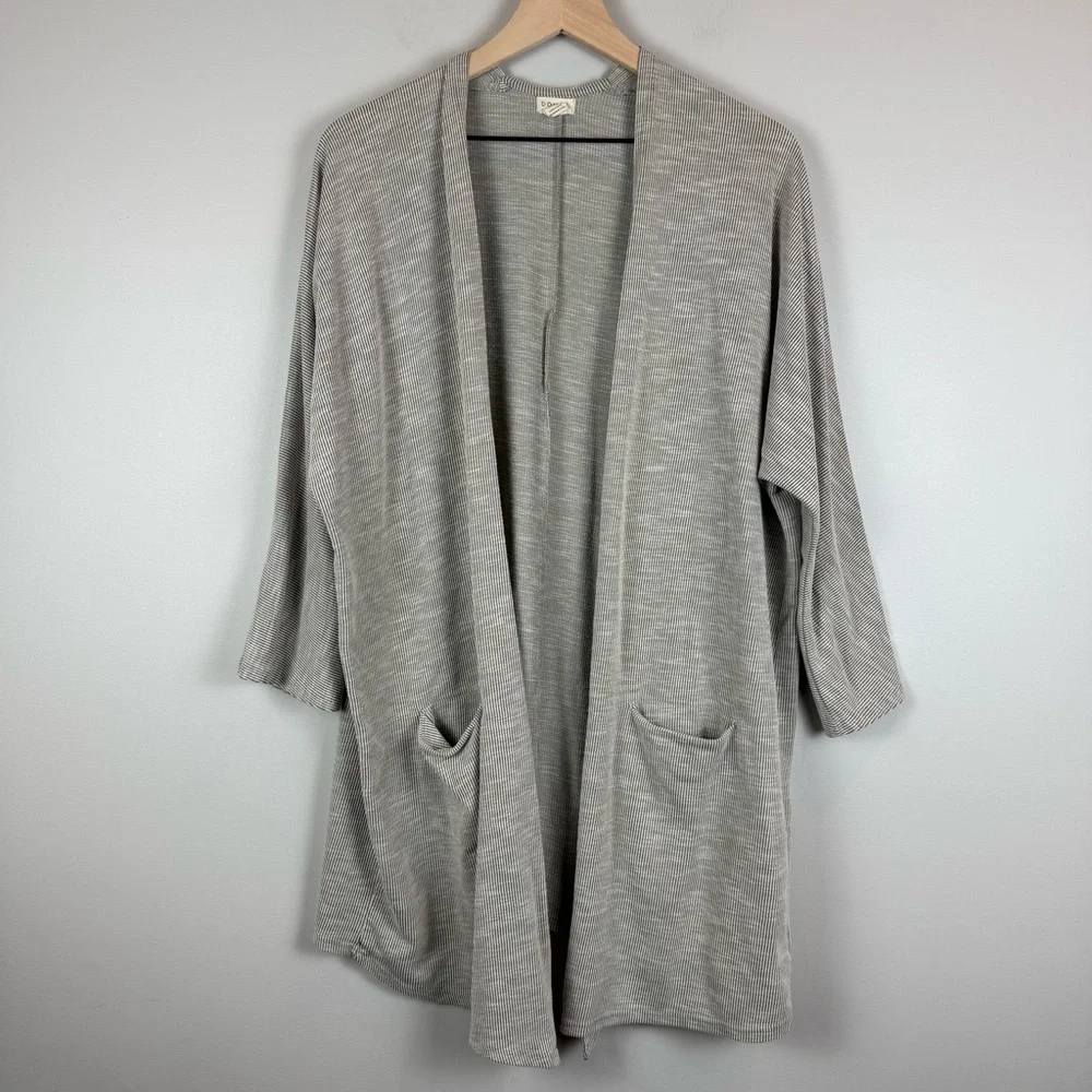 Anthropologie Donni Cardigan Women OS Gray Striped Knit Open Front Duster Casual